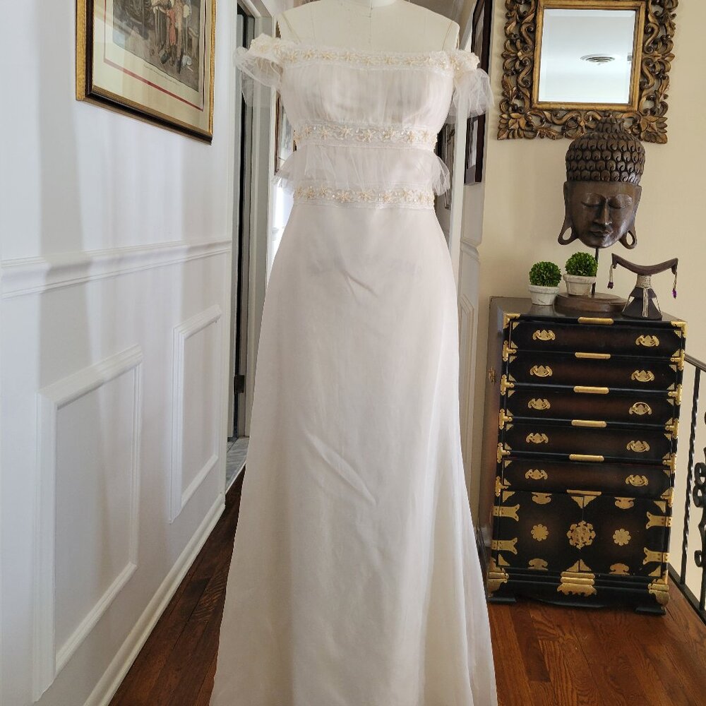 Size 4 Vintage Blumarine Silk Organza & Embroidered Ruched Tulle Wedding Gown